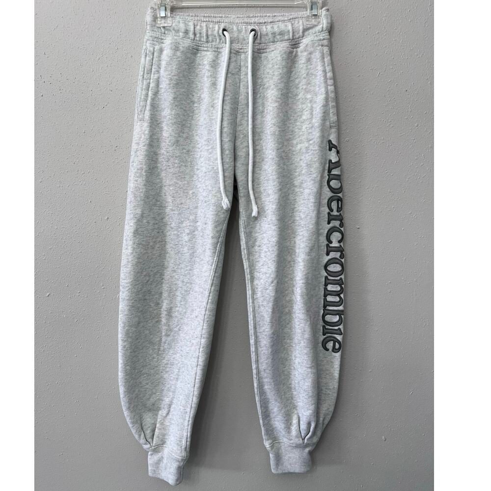 Abercrombie & Fitch Joggers Sz XS Logo SpellOut Light Gray Drawstring Athleisure